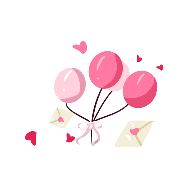 情人节粉色气球爱心信封手绘插画