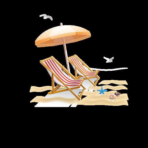 沙滩躺椅太阳伞元素