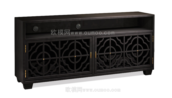 新中式黑色镂空花纹边柜