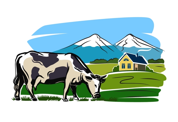 牧场里的奶牛插画