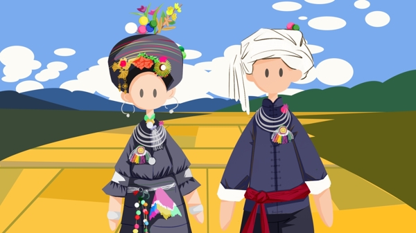 阿昌族少数民族传统服饰民族特色服装农田