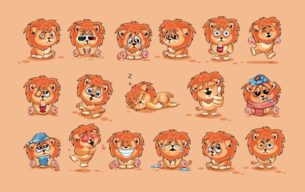 多款卡通狮子表情包矢量素材