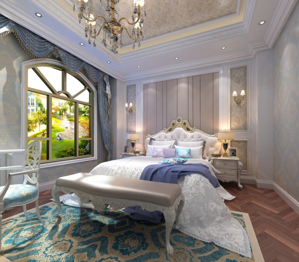 法式美式风格卧室房间效果图图片