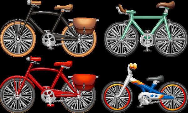 四种自行车插画免抠png透明图层素材