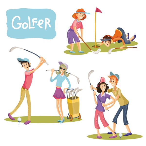 高尔夫游戏矢量插图集