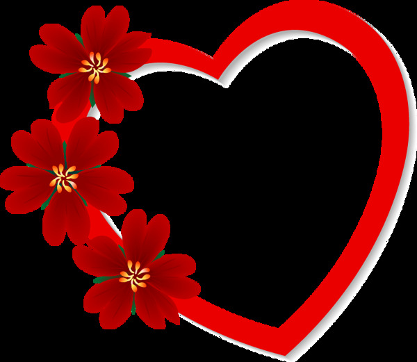 红色花朵爱心情人节元素