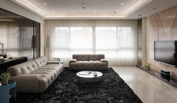 现代客厅黑地毯室内装修JPEG效果图