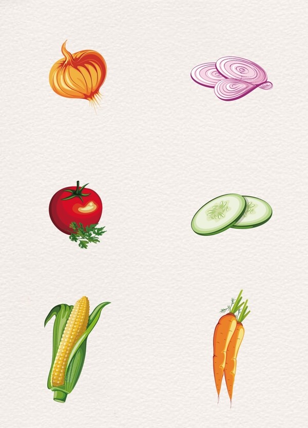 6款矢量彩绘蔬菜食材设计元素