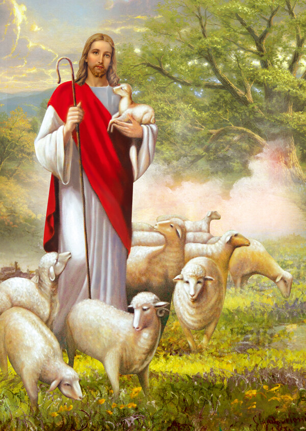 耶稣油画装饰画之迷路的羔羊