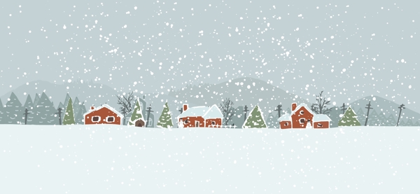 冬天下雪的乡村风景插画