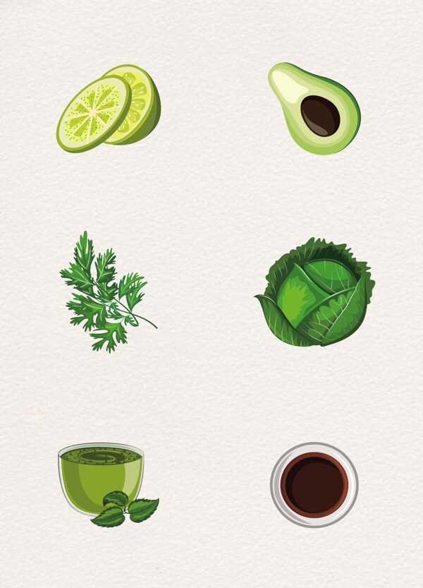 绿色手绘6款食材设计元素