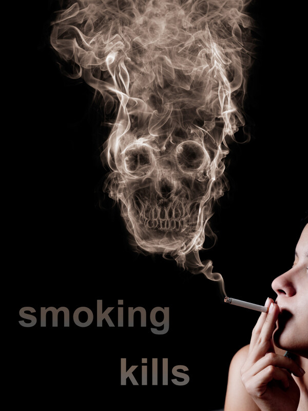 吸烟人物与骷髅头图片