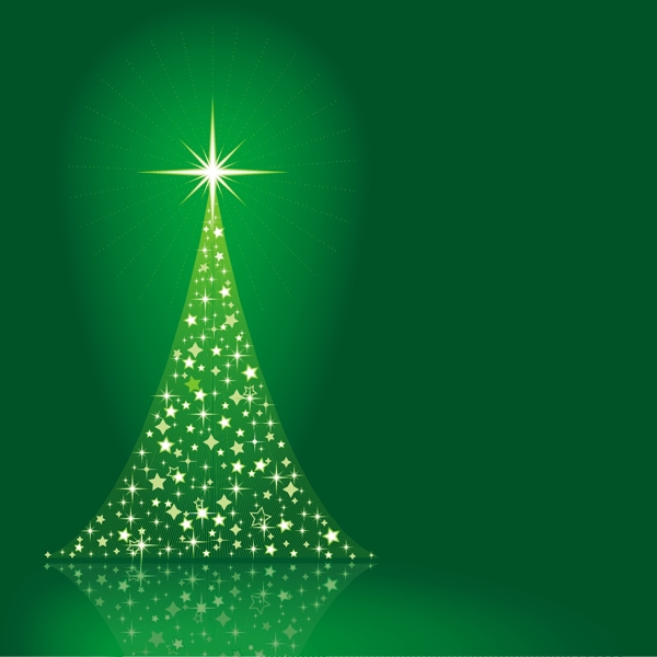 绿色背景上的圣诞树