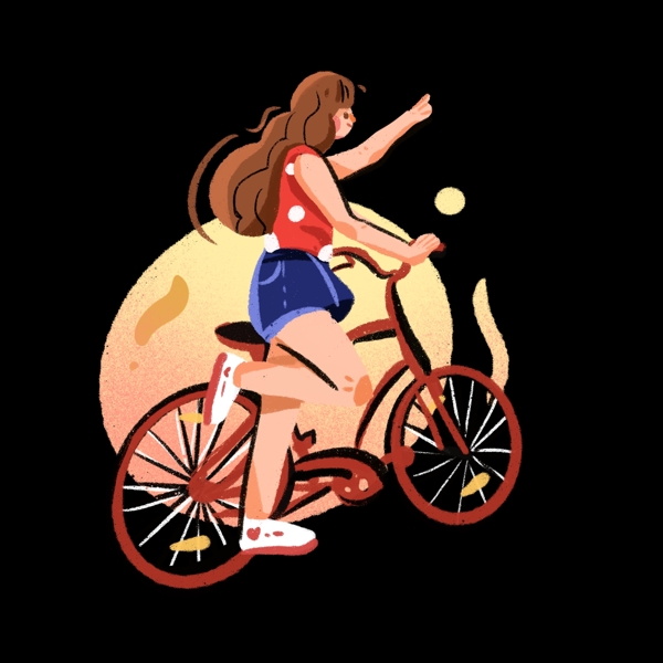 准备骑自行车的女孩手绘插画png免抠素材