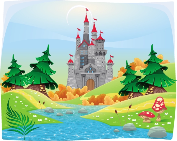 唯美童话风卡通城堡矢量图