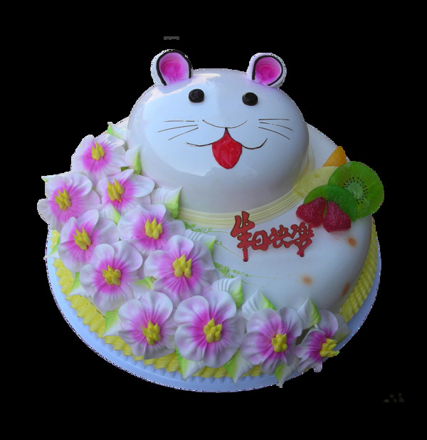 双层花朵猫咪蛋糕图案