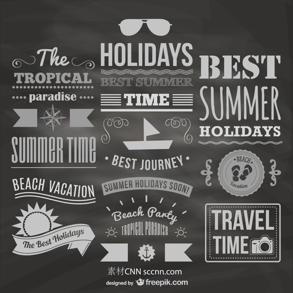 夏日度假主题字体矢量图