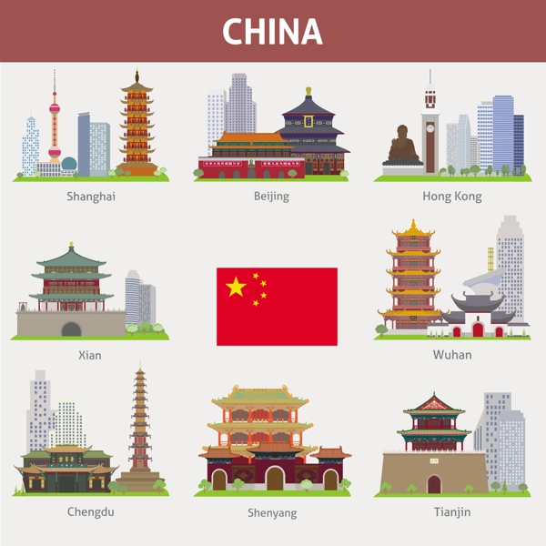 中国著名的城市地标建筑图标素材