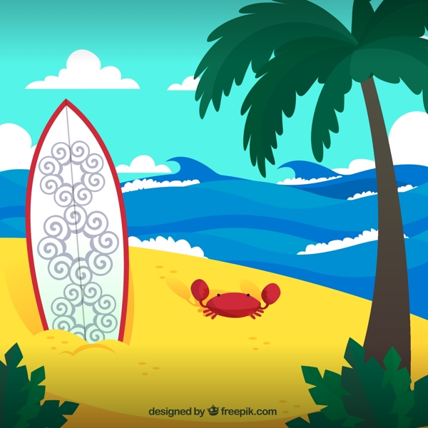 创意沙滩冲浪板插画