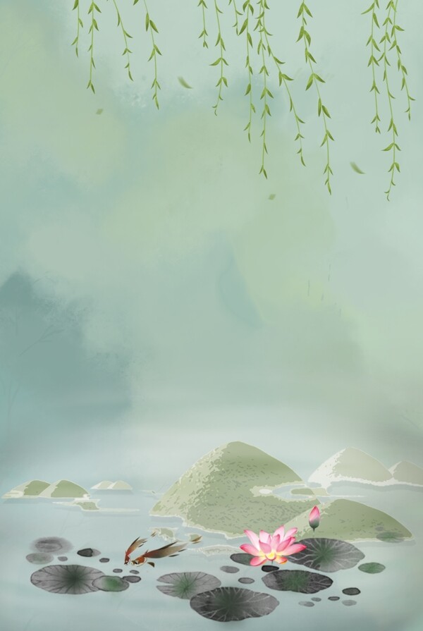 夏日荷塘风景二十四节气惊蛰宣传海报