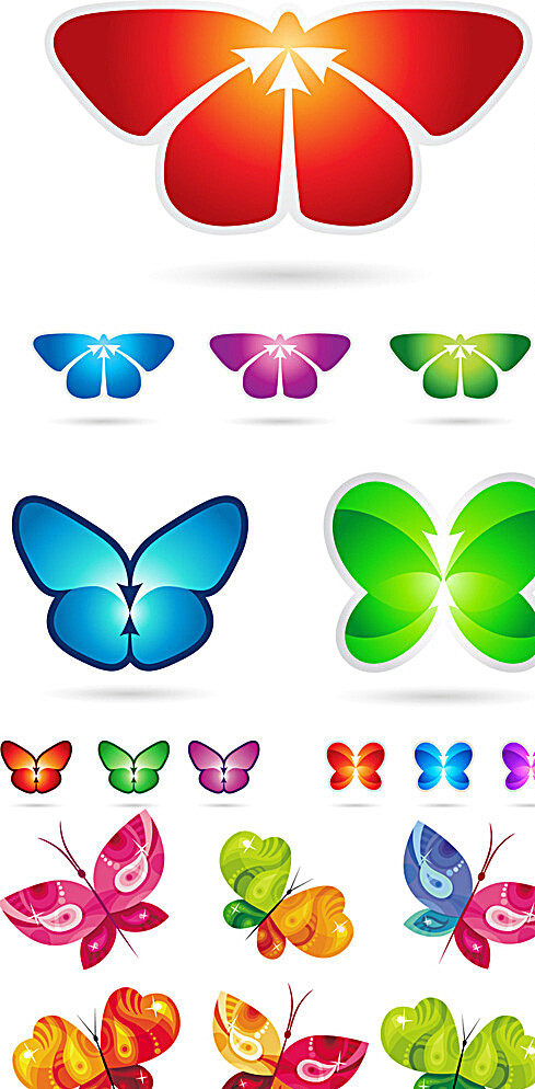 炫彩蝴蝶图标设计矢量素材图片
