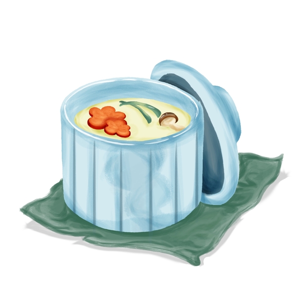 清新蓝色碗装日式蛋汤手绘元素