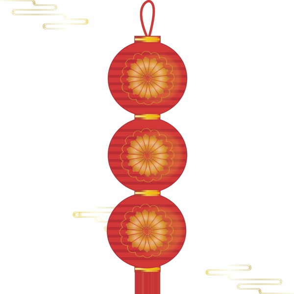 手绘中国风喜庆新年花纹中国红灯笼装饰元素