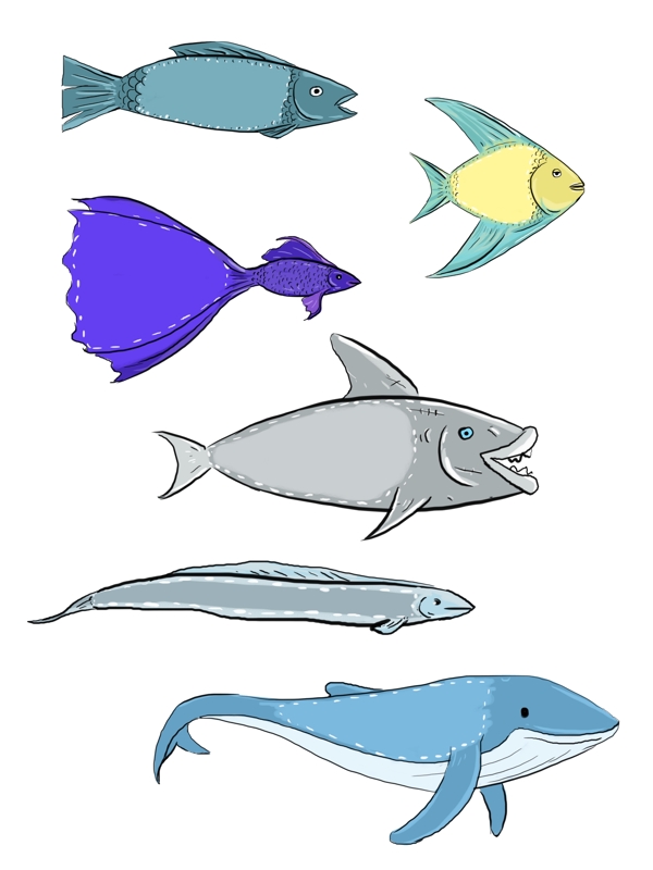 卡通鱼类边框元素