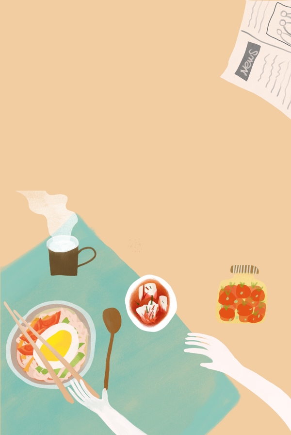美食早餐创意插画海报
