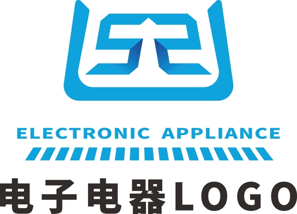 蓝色科技大气稳重负形工字电子电器logo