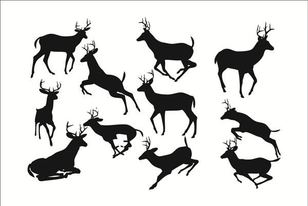 黑色动物鹿剪影设计素材