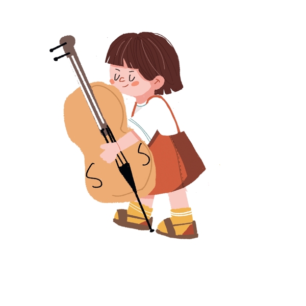 卡通可爱拉大提琴的女孩