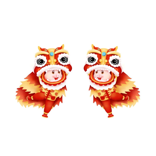 喜庆2019猪年传统舞狮元素设计