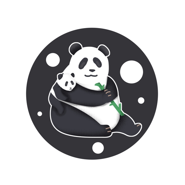 动物手绘卡通熊猫母子