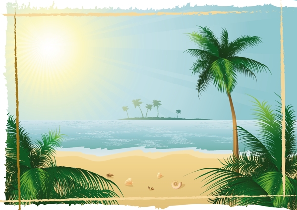 迷人的阳光海滩的设计背景矢量02