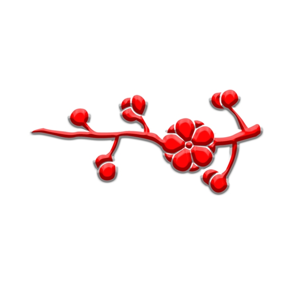 手绘红色树枝花朵装饰