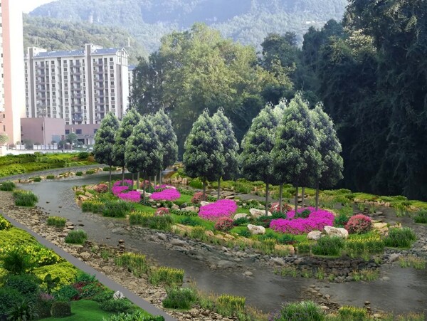 河道改造景观绿化效果图