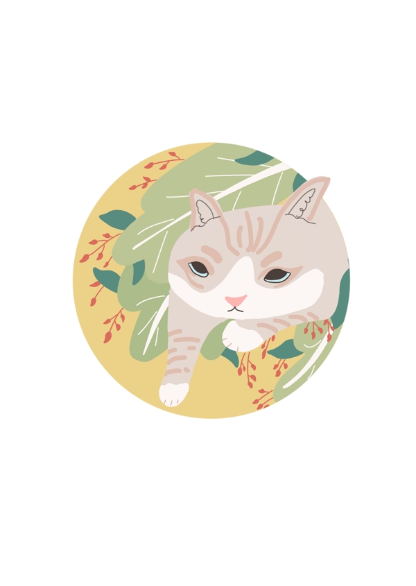 原创手绘清新日式可爱猫咪小猫元素