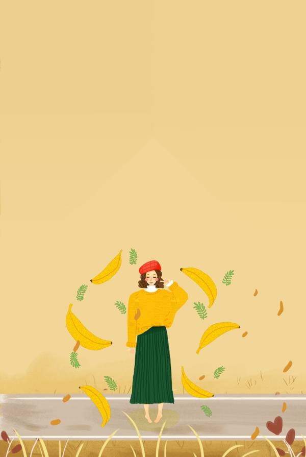 香蕉女孩服装上新插画海报