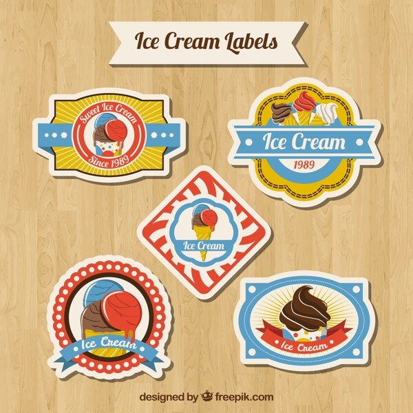 五个冰淇淋彩色标签图标