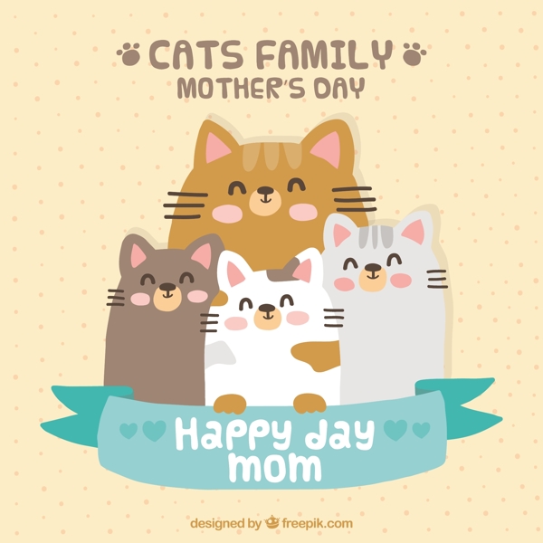 猫家庭可爱的卡片