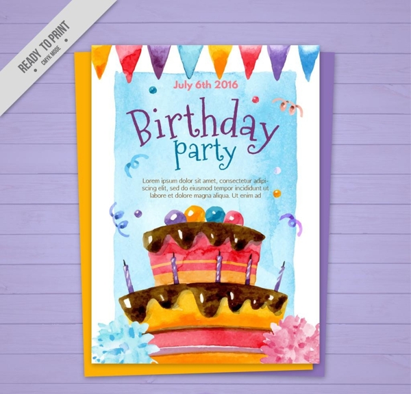 手绘生日蛋糕卡片模板源文件宣传