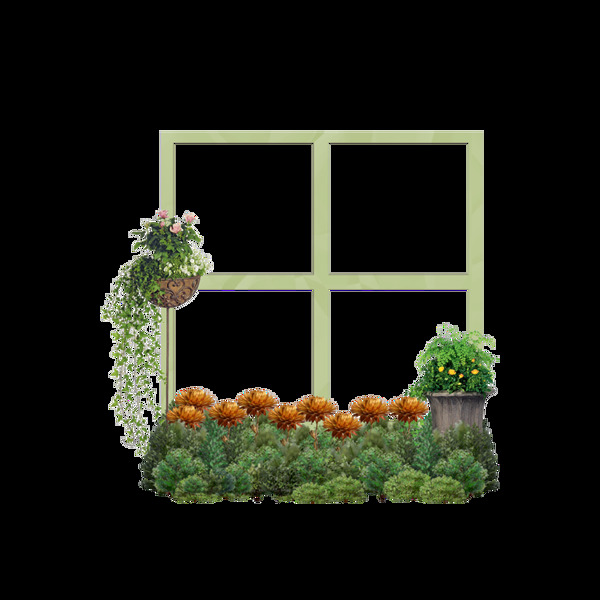 盆花吊篮窗户元素