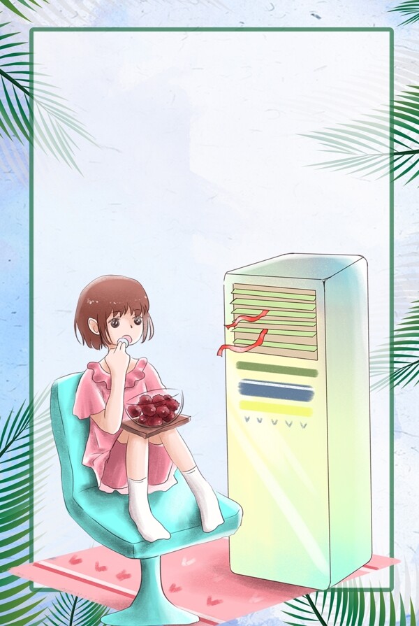 夏季女孩吃西瓜背景图片