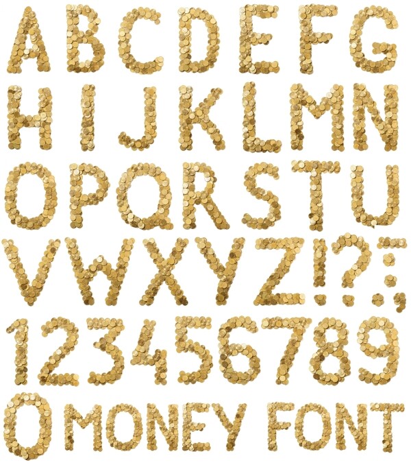 钱币组成的字母和数字图片