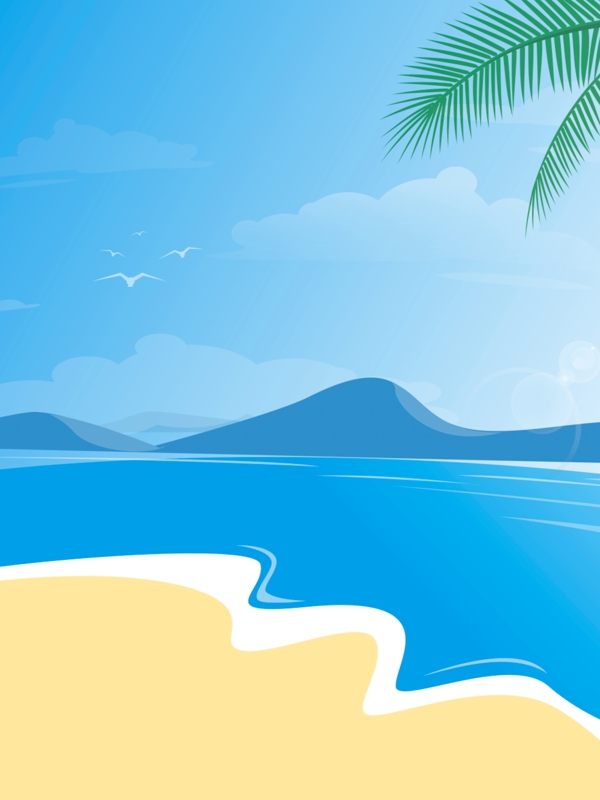 蓝色清新自然沙滩海边度假旅游背景图