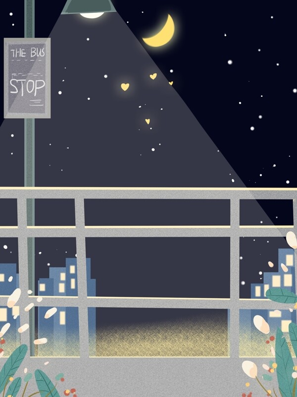 扁平化星空公交站夜景背景设计