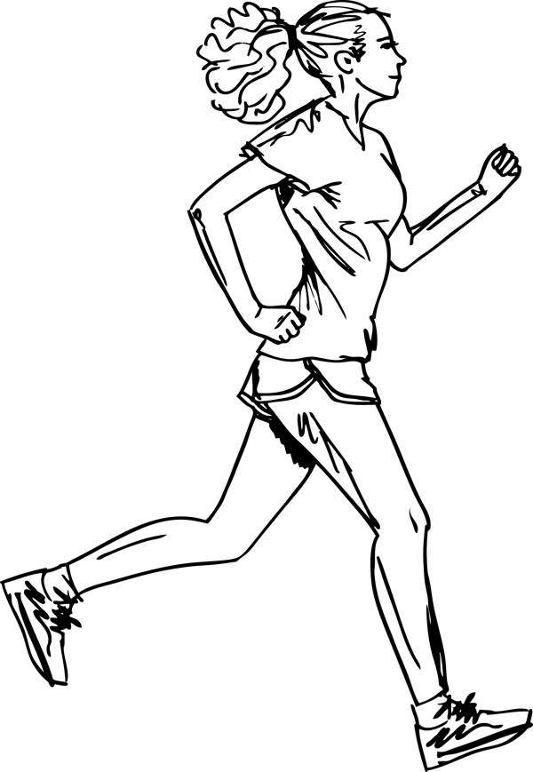 的女子马拉松运动员矢量插画草图