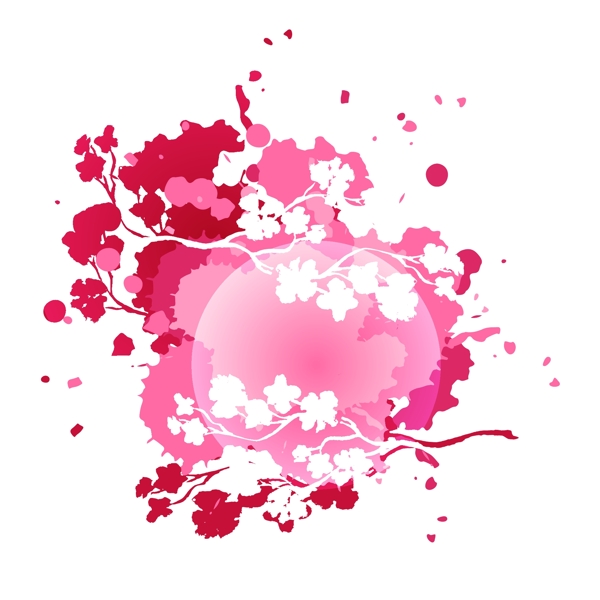 粉红矢量彩色水彩樱花枝飞溅