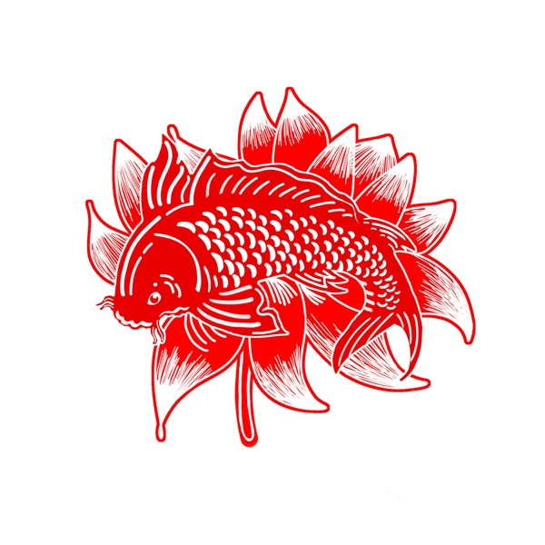 中国风创意鲤鱼荷花窗花剪纸装饰图案元素